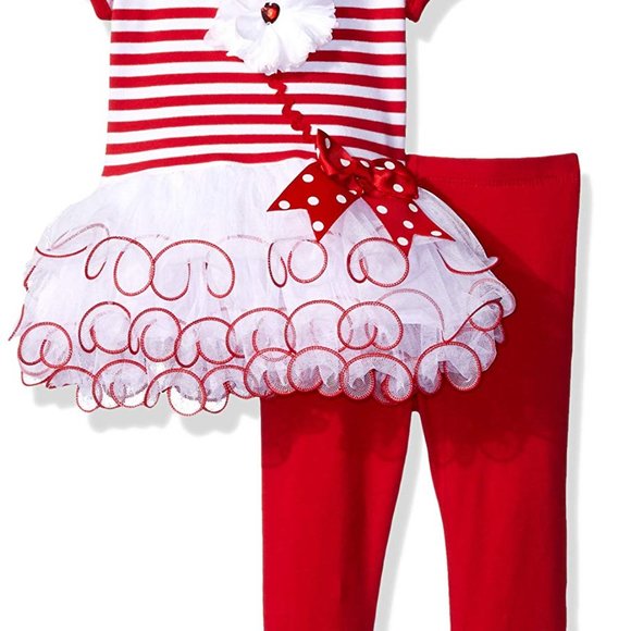 Bonnie Baby Girl Flower Tutu Dress Legging Set Outfit Red White Size 3-6 Mo New - Picture 7 of 7